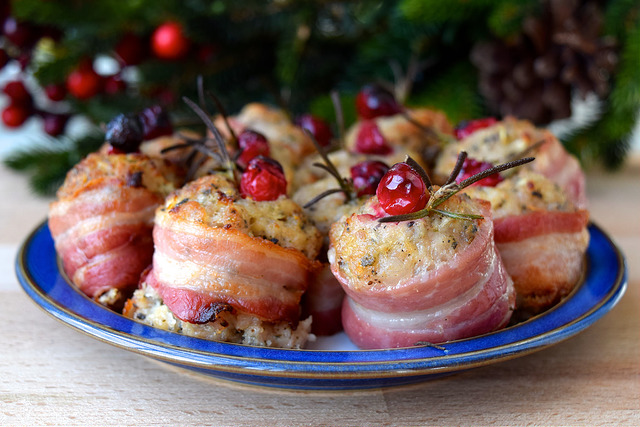 christmas kitchen: bacon wrapped stuffing bites